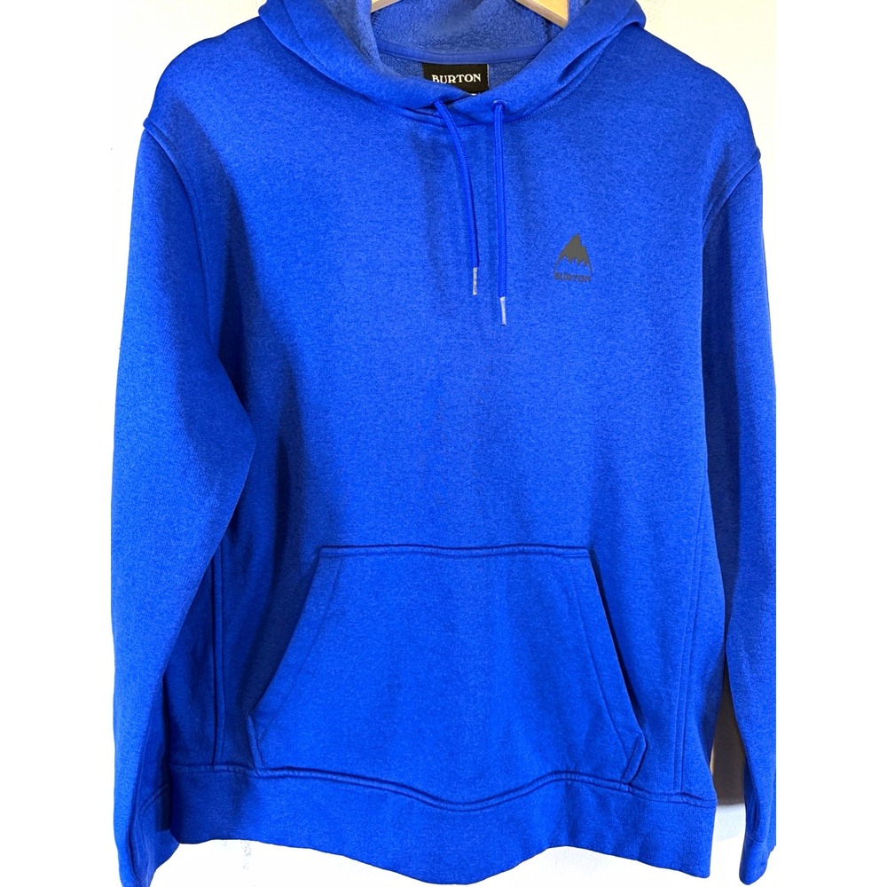 Burton Blue Fleece Pullover Hoodie Logo Kangaroo Pocket Drawstring Men's Size S